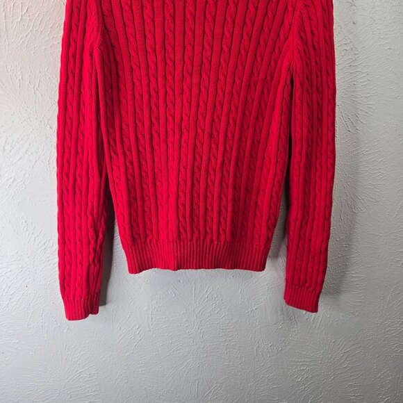 Ralph Lauren LRL Cable Knit Sweater Womens L Red Cotton Full Zip Preppy Classic - Picture 9 of 12